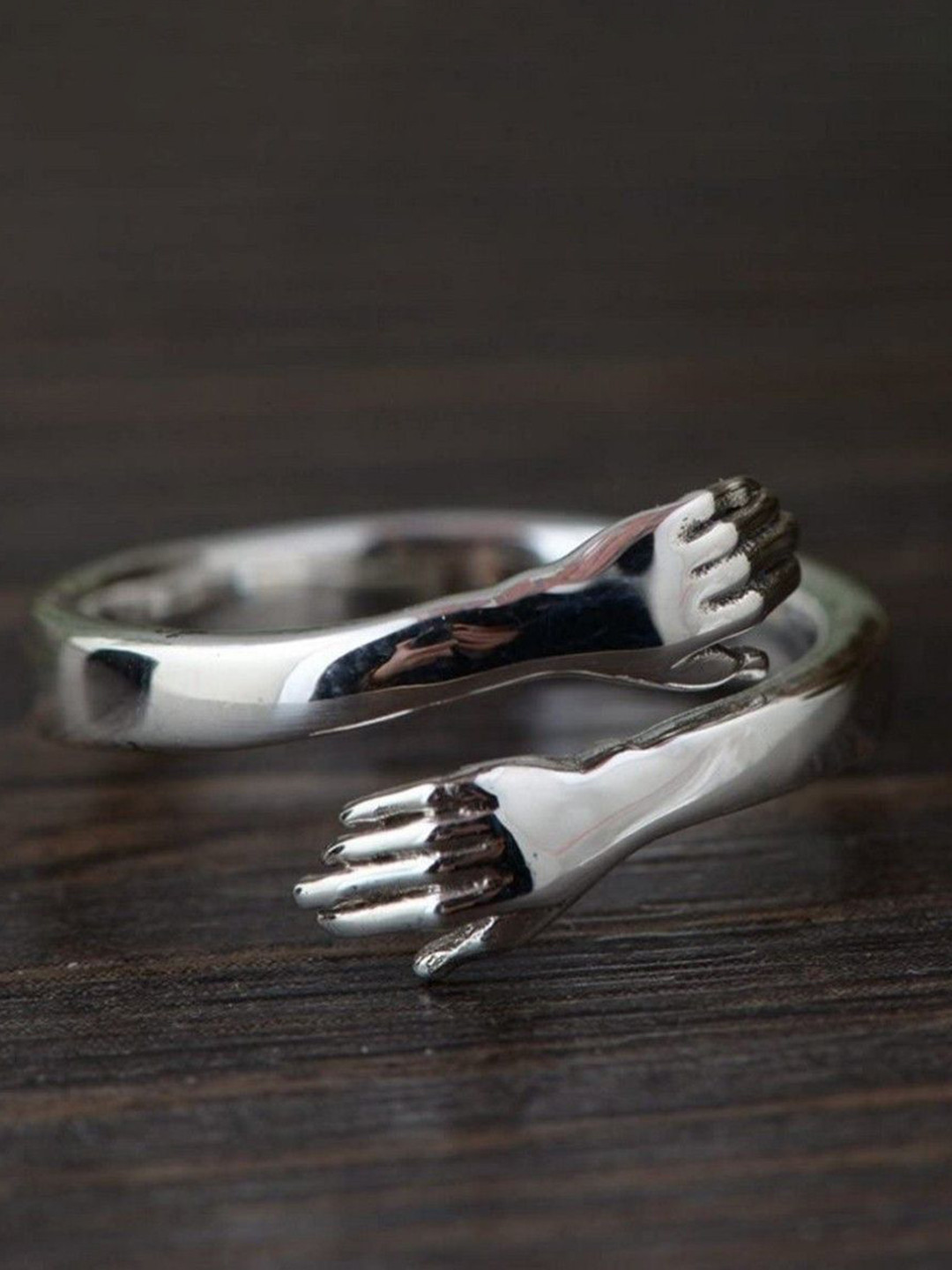 Ringzinnie 925 Sterling Silver Rhodium-Plated Hug Finger Ring