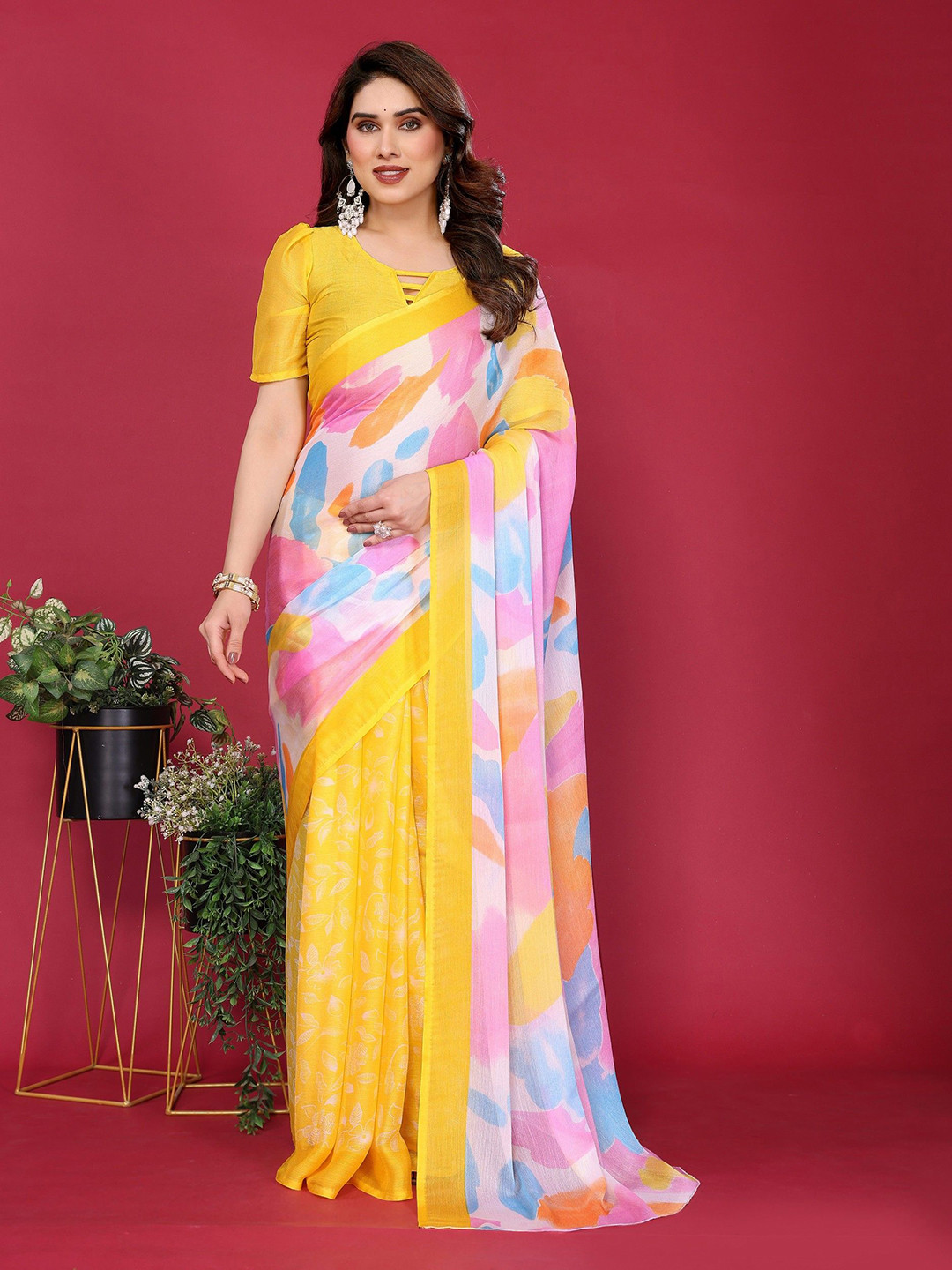 Pandadi Saree Abstract Printed Half and Half Saree