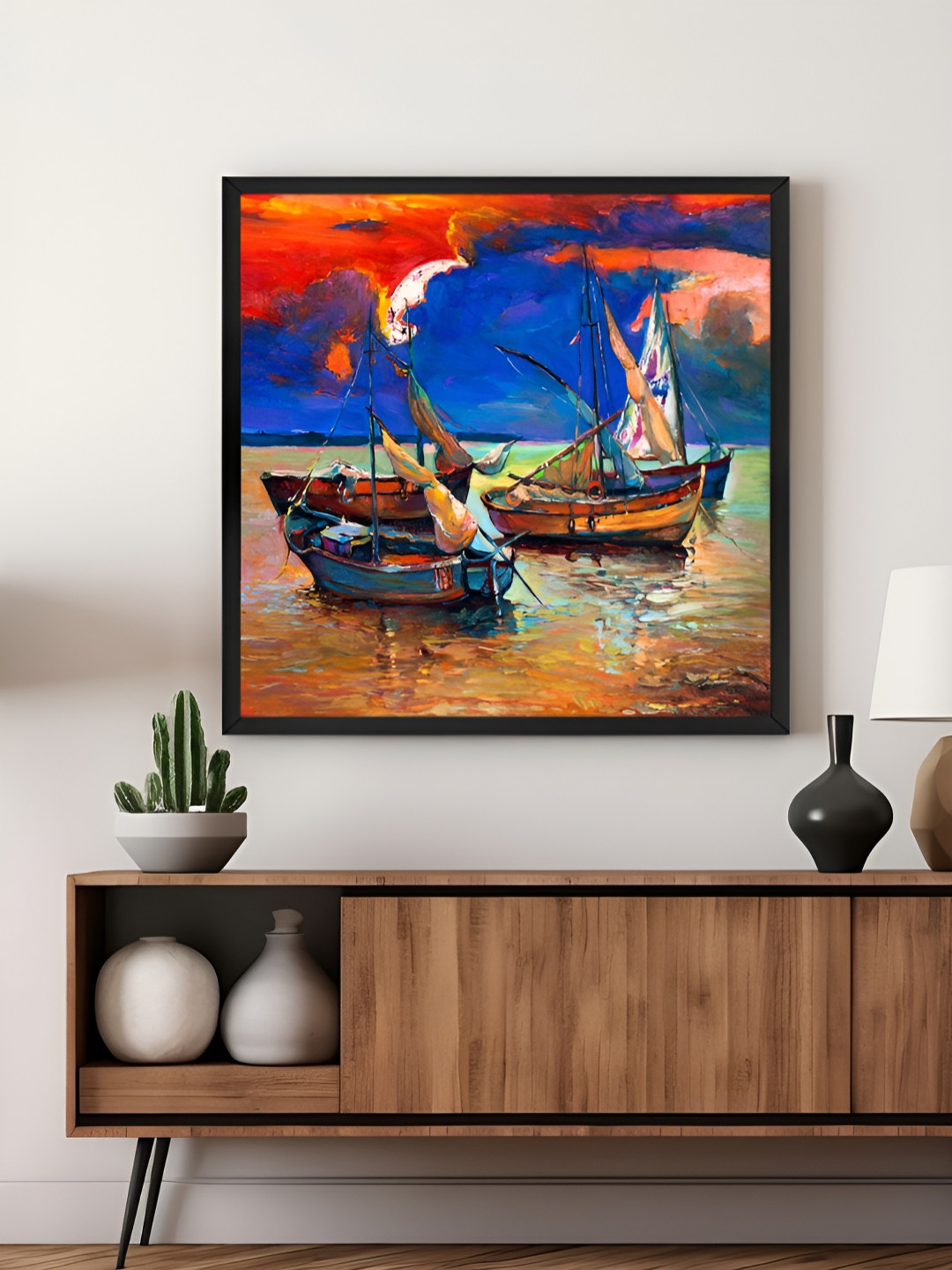 999Store Blue & Orange Boats Canvas Wall Art