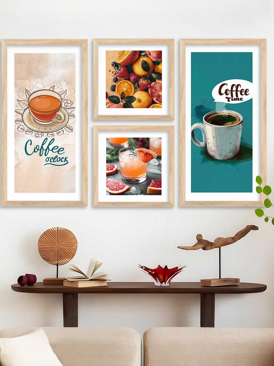 WALLLANE 4 Piece Brown Wood Restaurant Wall Paintings With Frame