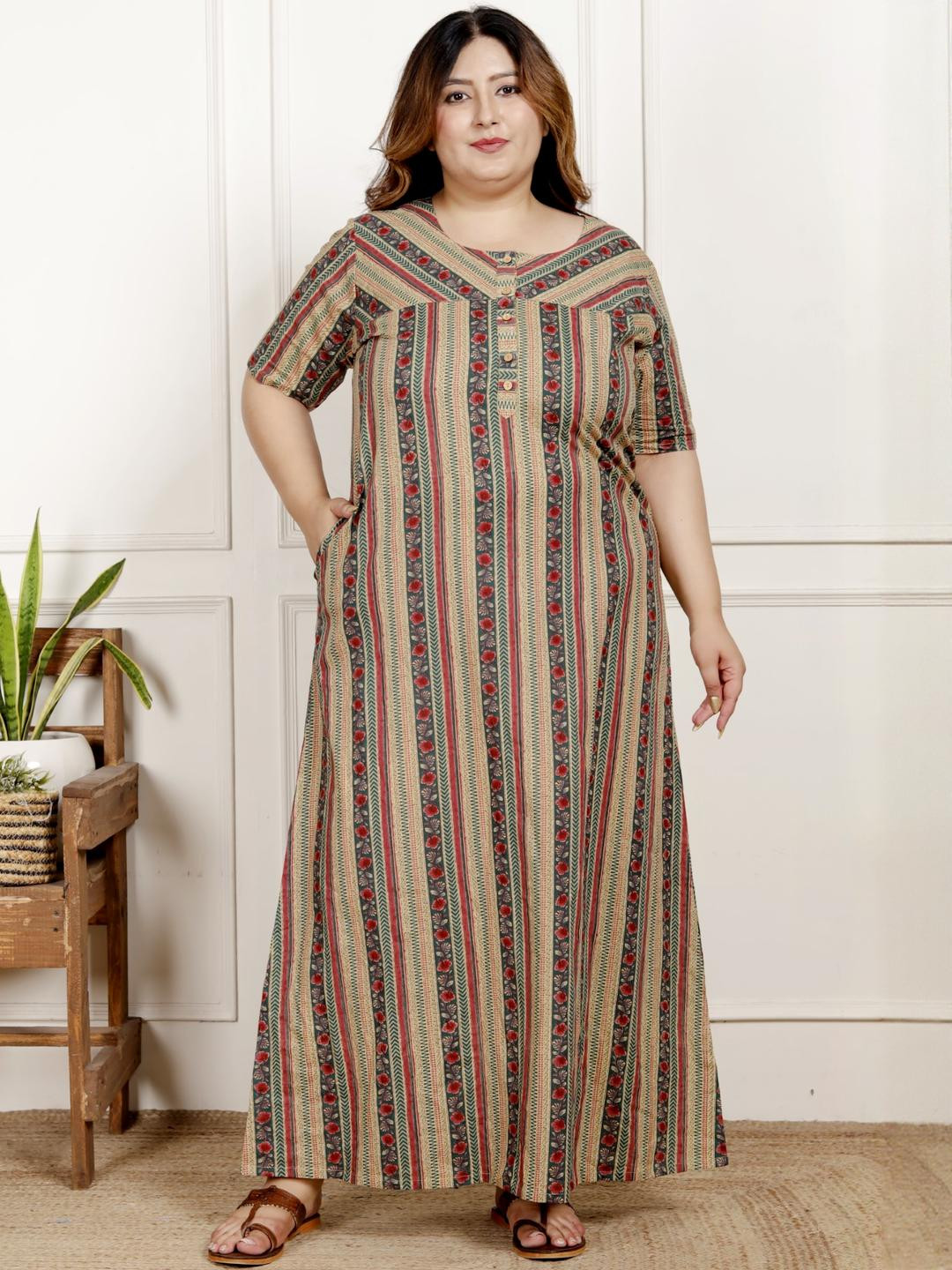 Swasti Floral Print Fit & Flare Maxi Nightgown