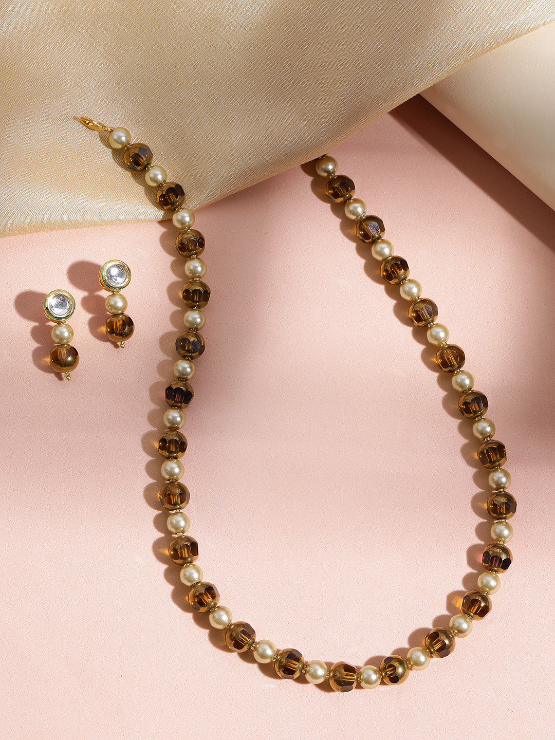 MANSIYAORANGE Multicolor Pearl Kundan Beaded Jewelry Set