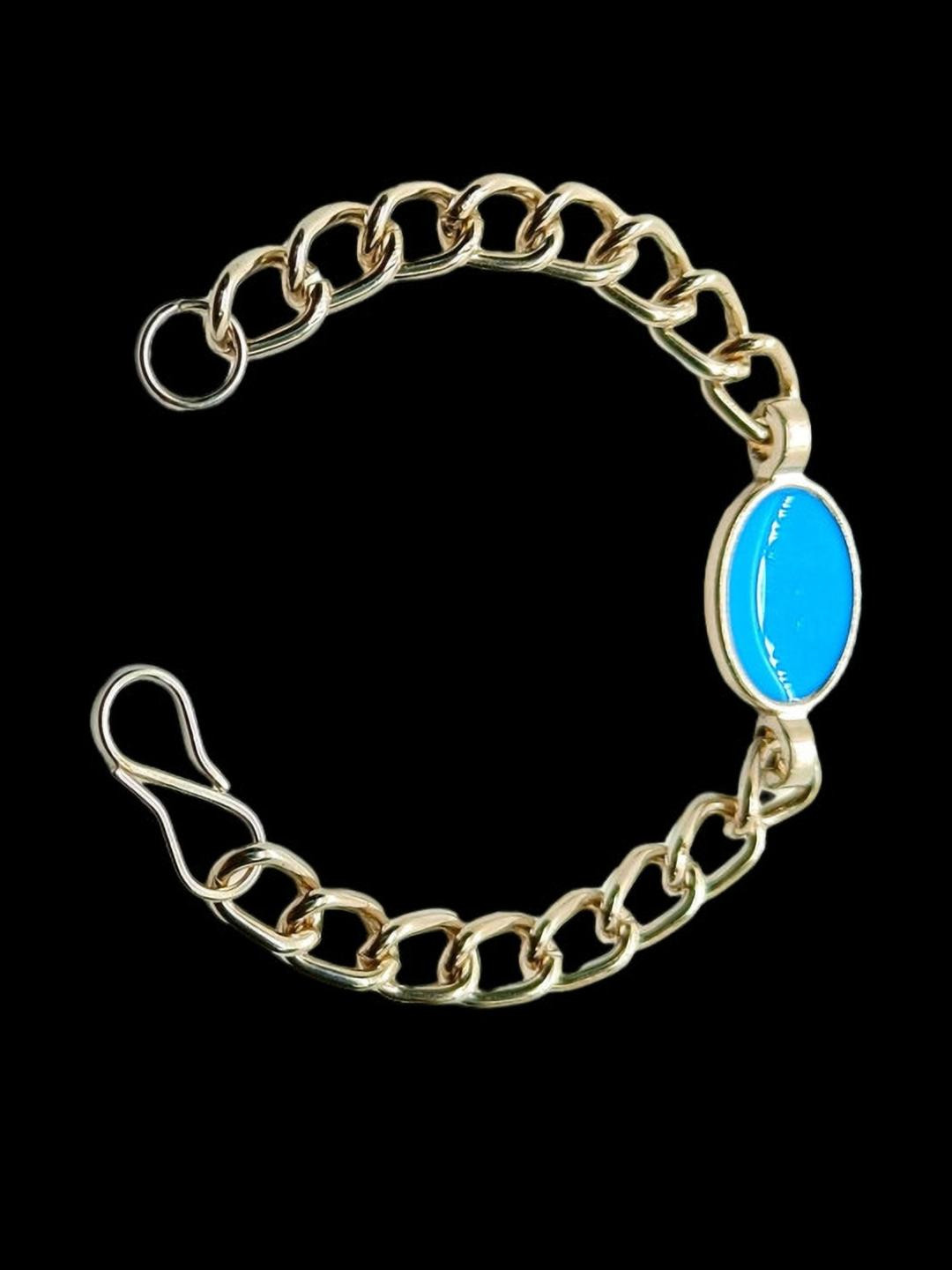 Dynamic Retail Global Men Turquoise Stone Beaded Silver-Plated Link Bracelet