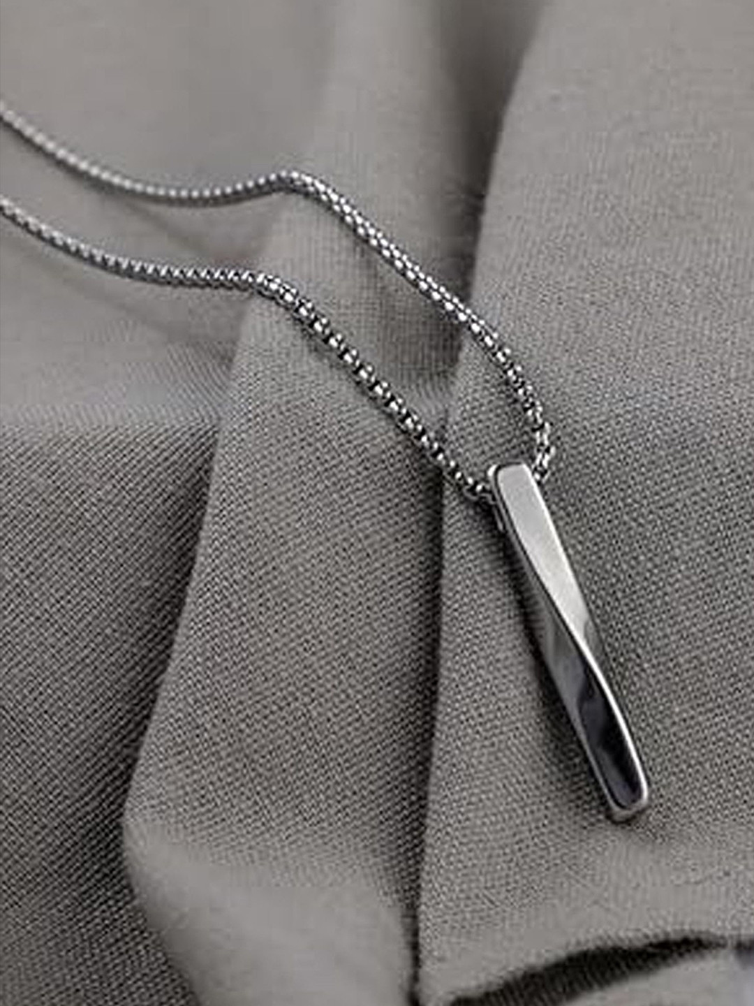 APUNKA D FASHION Unisex Silver-Plated Stainless Steel Twisted Bar Charm Pendant With Chain