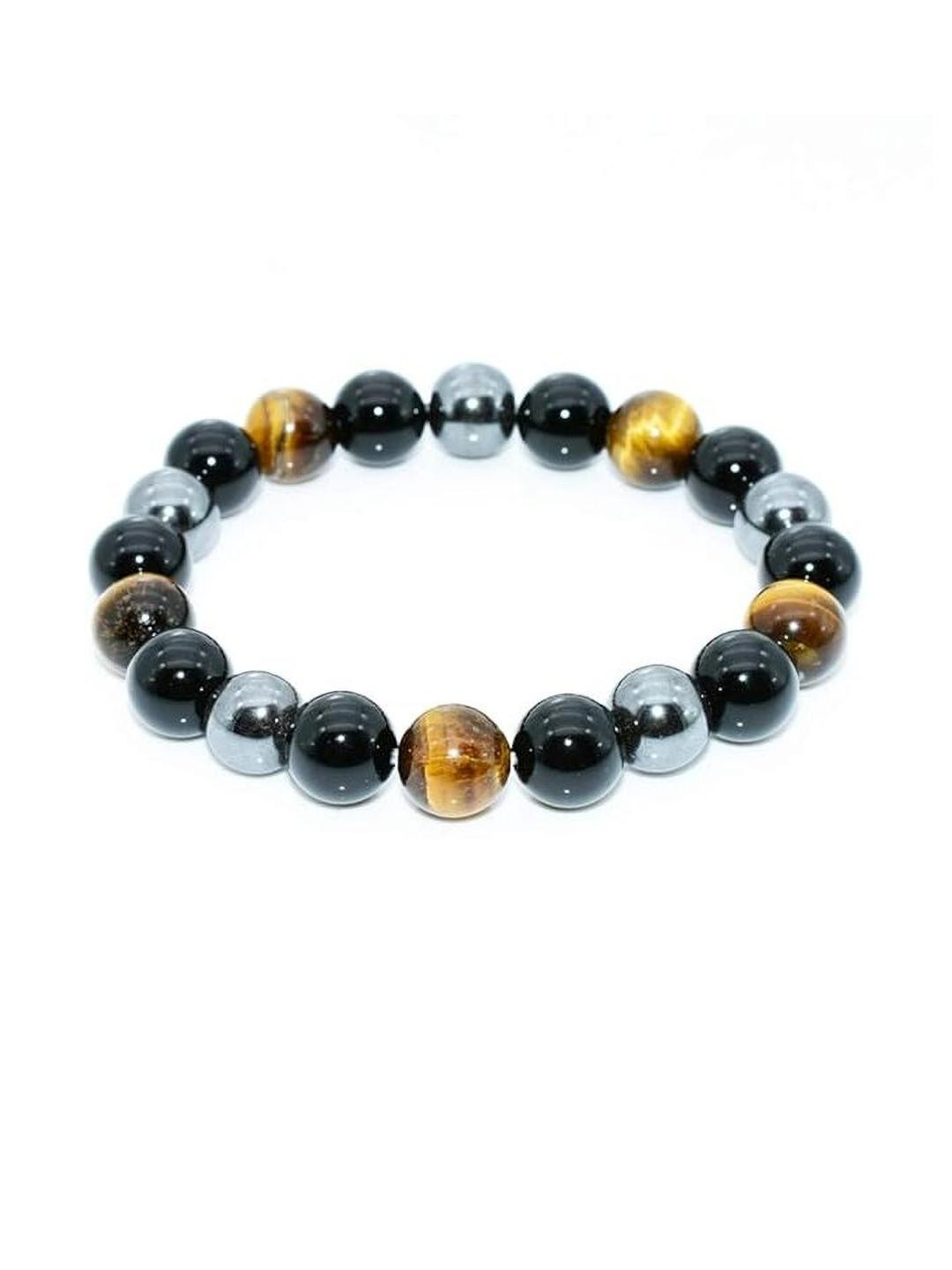 VIBESLE Unisex Brass Crystals With Tiger Eye & Hematite Beaded Bracelet