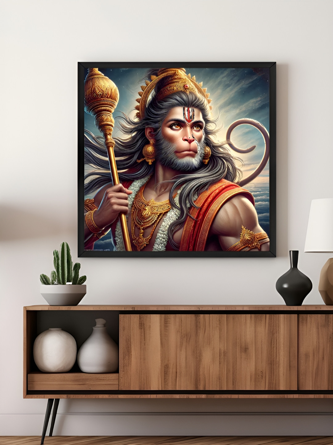 999Store Brown & Gold-Toned Lord Hanuman With Warrior Spirit Canvas Wall Art