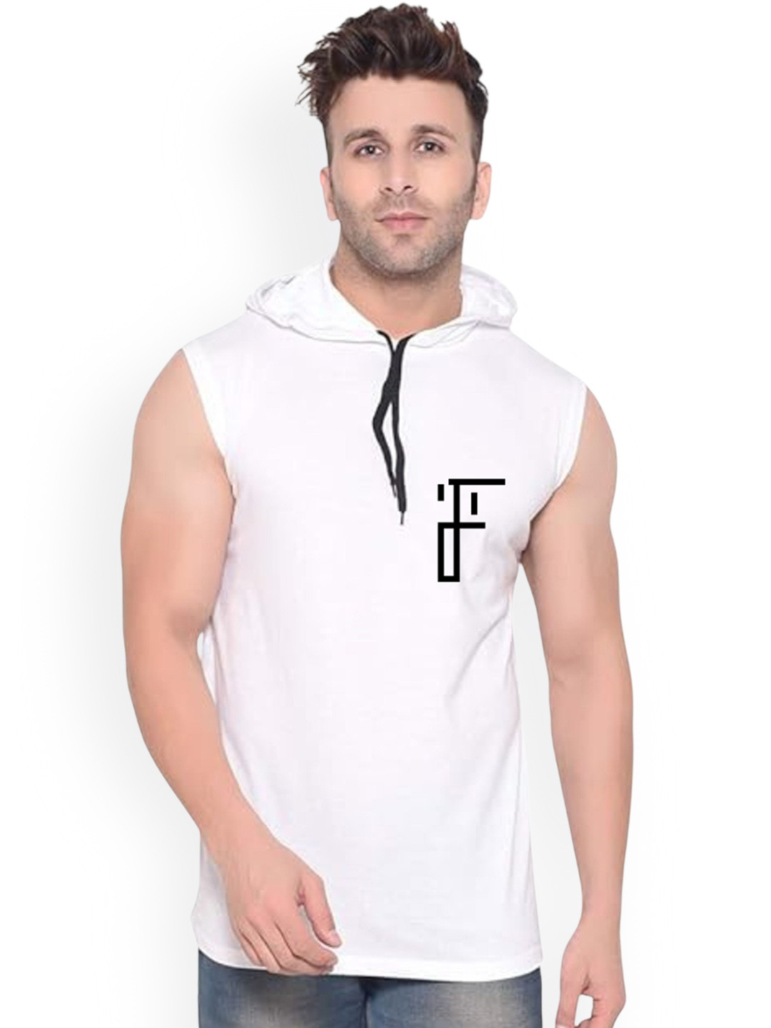 Fashnobic Sadness Back_printed Self Designs Gym_vest_hood(FB-106_W_Back_pt-284 White M)
