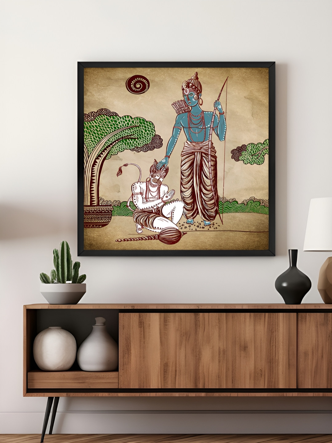 999Store Brown & Blue Lord Hanuman Printed Canvas Wall Art