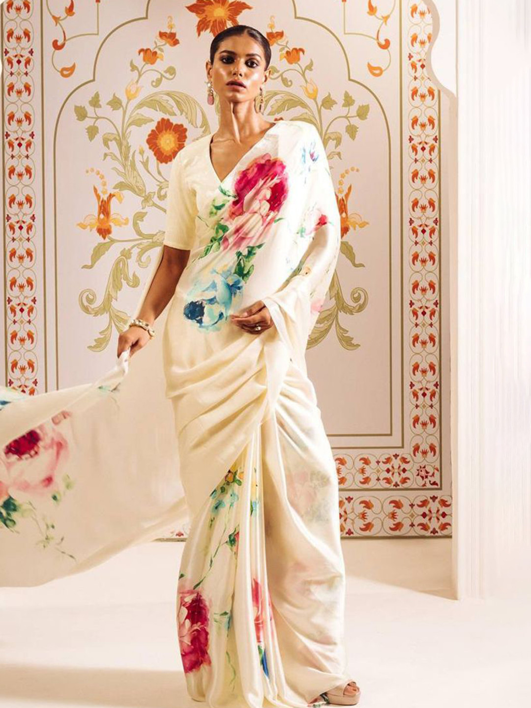 ASISA Sudha Floral Printed Japan Satin Saree