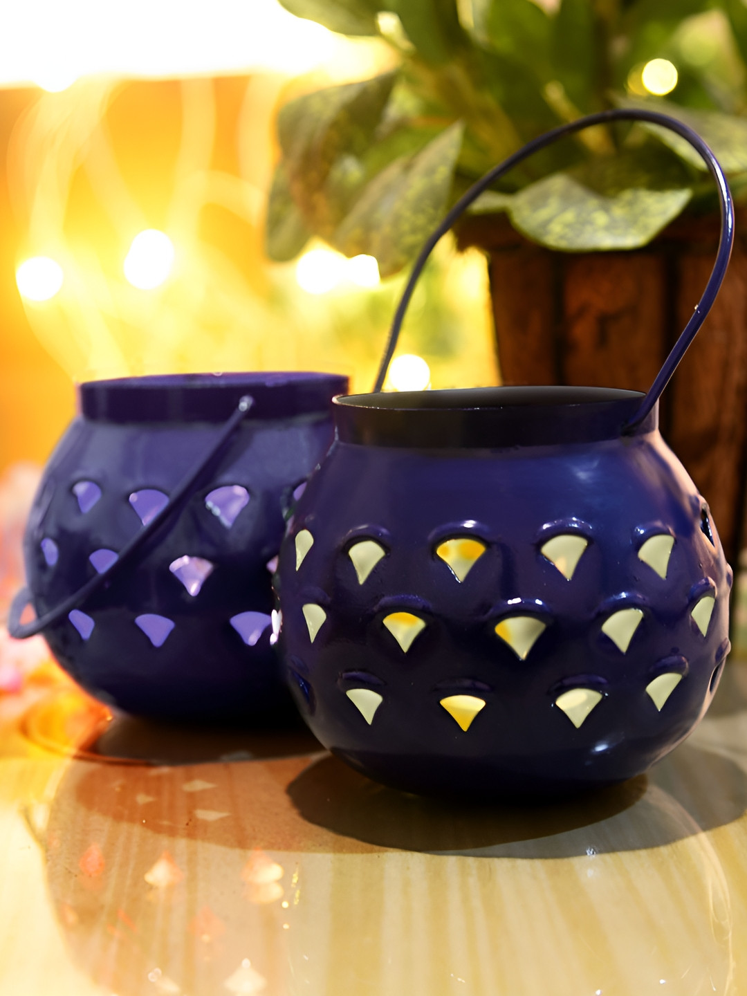 Homesake Blue 2 Pieces Urli Moroccan Lanterns Tealight Candle Holders