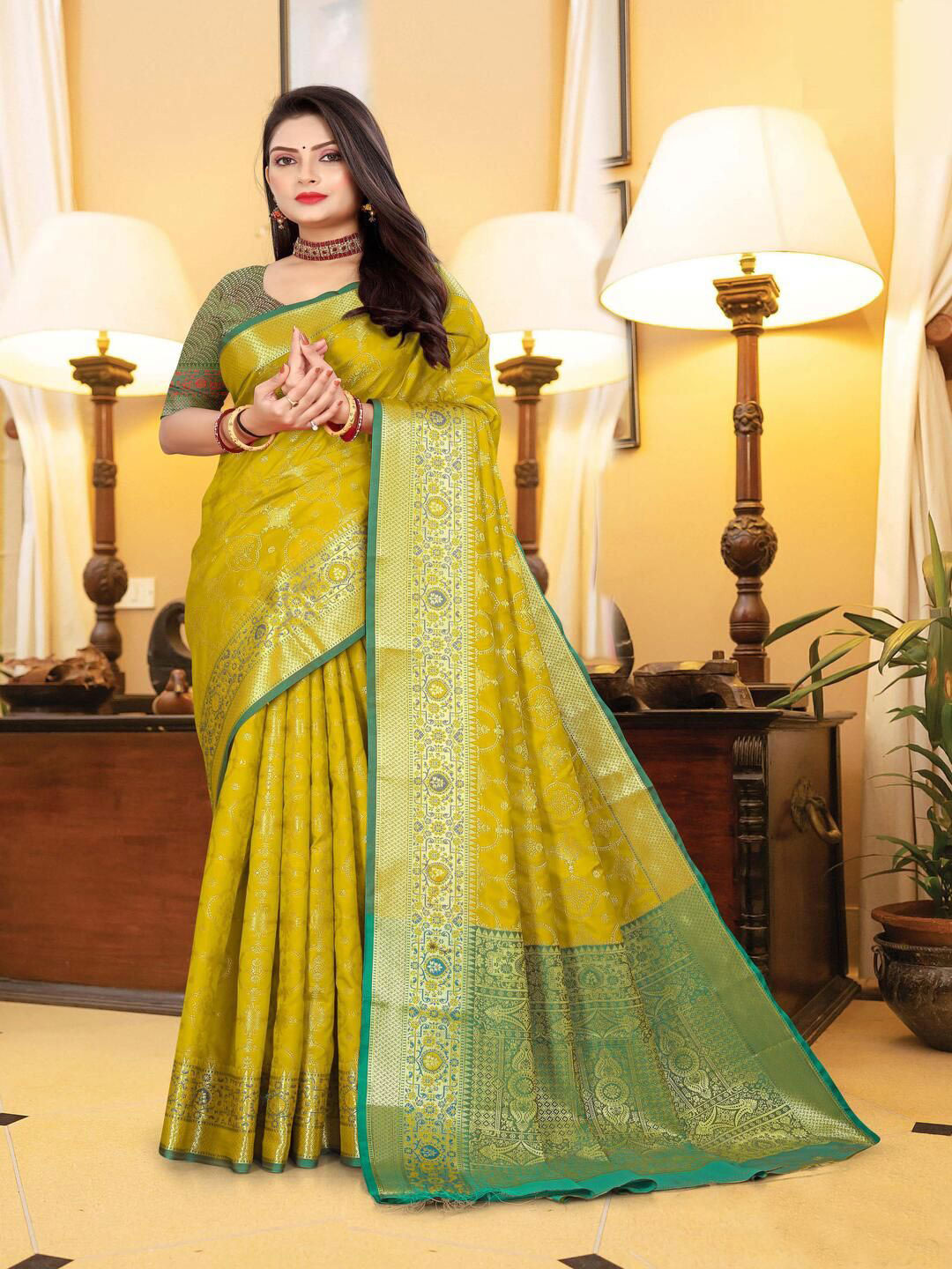 DURGA EMPORIO Woven Design Zari Maheshwari Saree