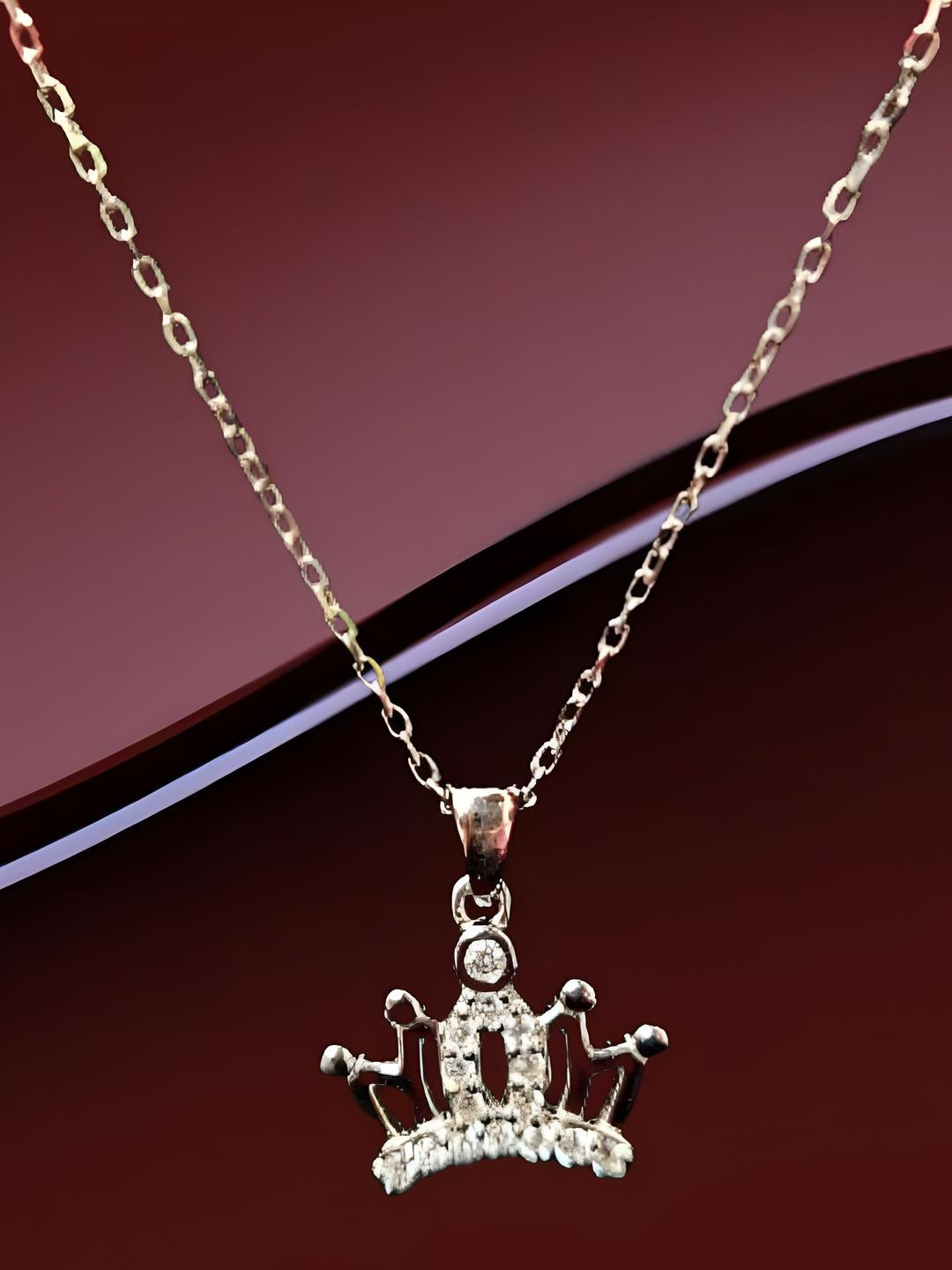 PARASMONI Women's Crown Shape Silver Pleated Spherical Pendant with Chain