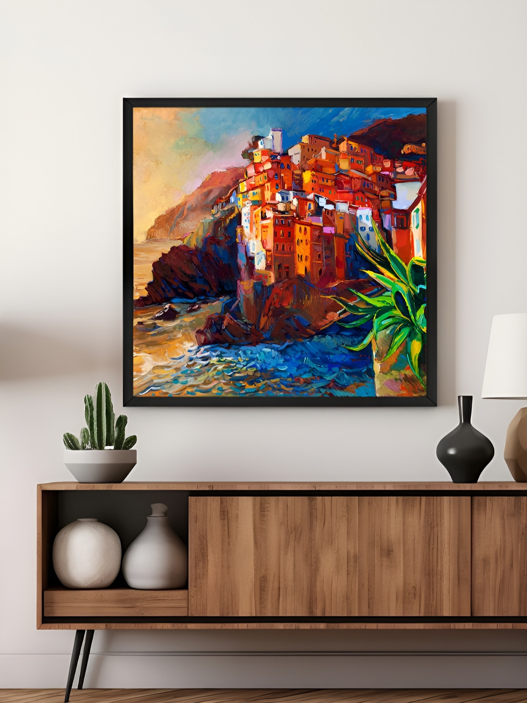 999Store Blue & Orange Coastal Landscape Canvas Wall Art
