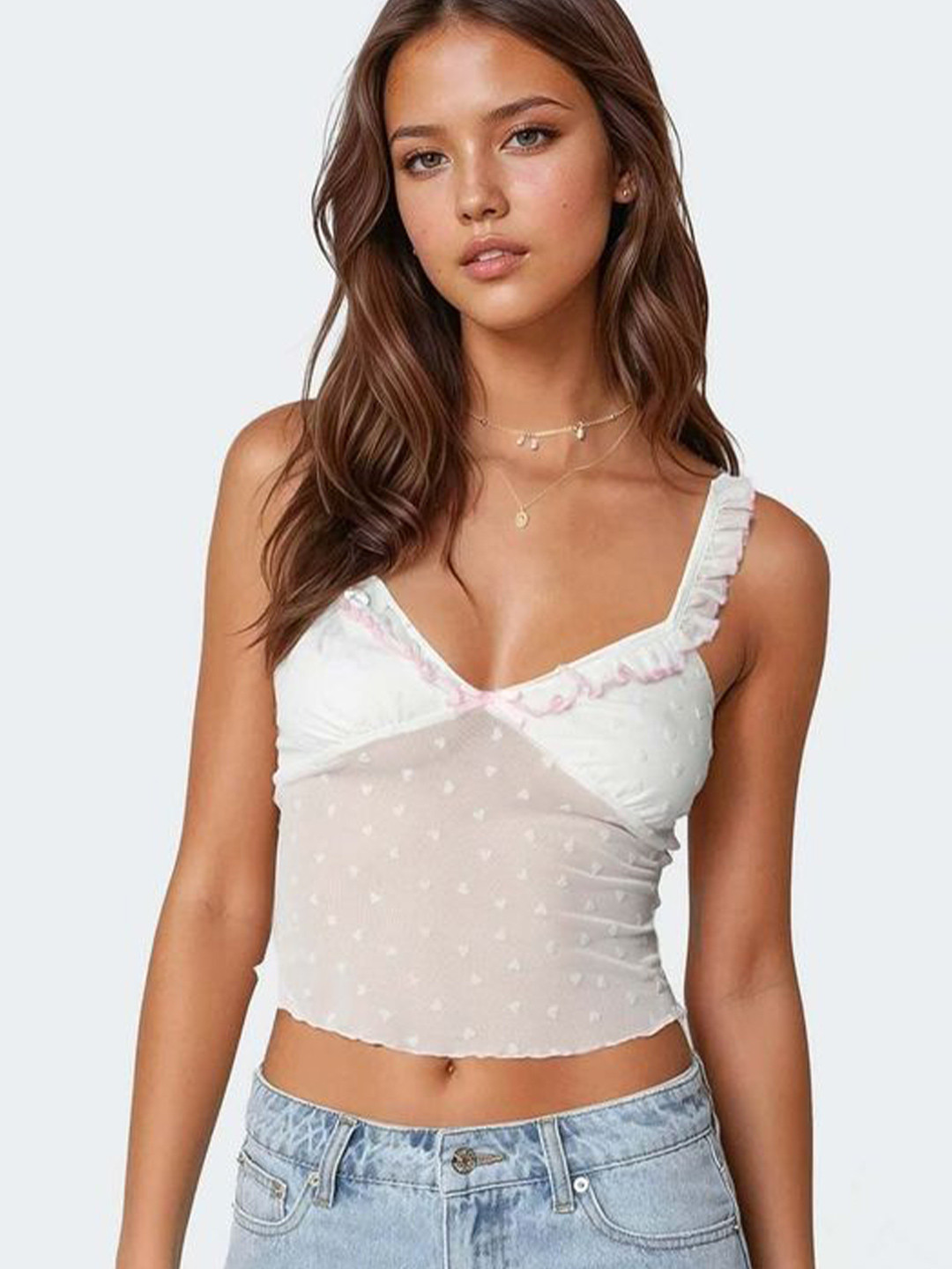 LULU & SKY V-neck Crop Top with Shoulder Straps