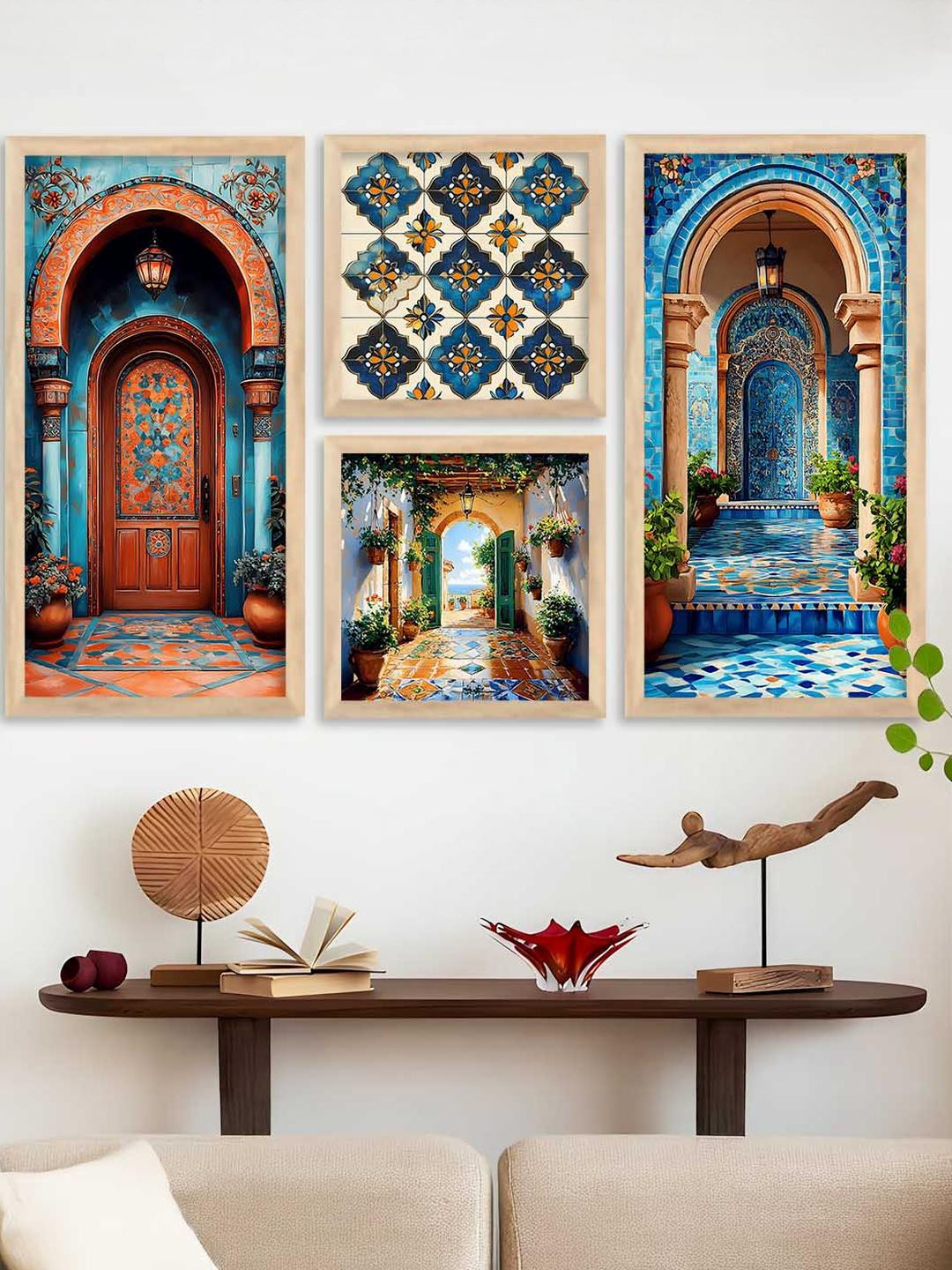 WALLLANE Modern 4 Piece Wood Abstract Wall Paintings