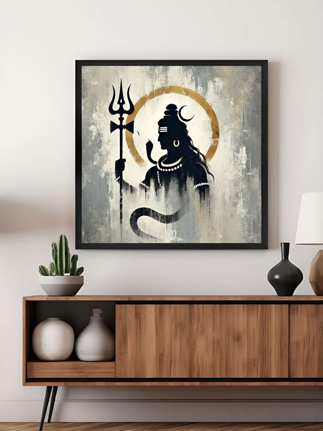 999Store Grey Mystical Silhouette of Lord Shiva with Trishul Religious Canvas Wall Art