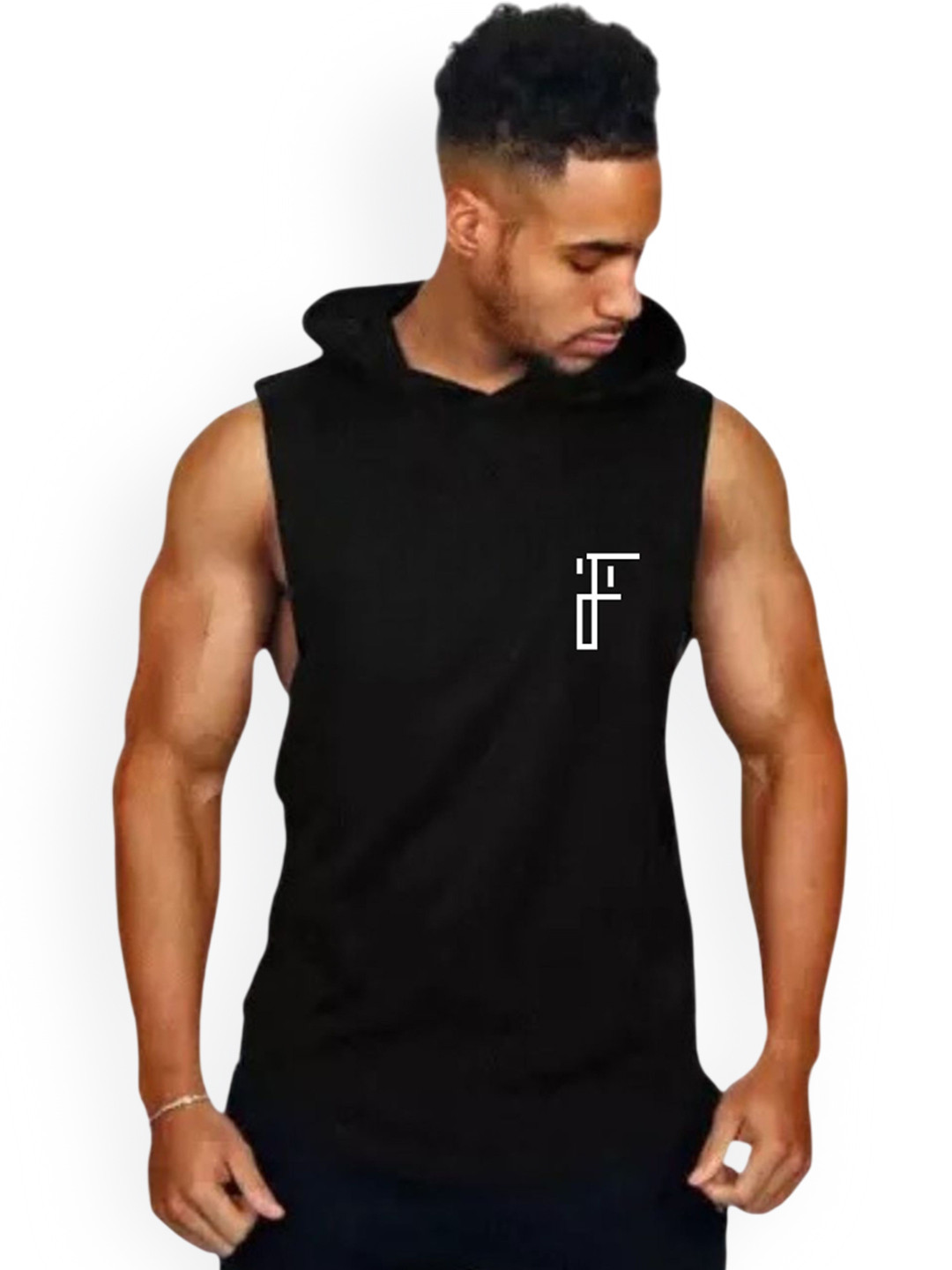Fashnobic Keep It Simple Printed Hooded GymVest FB-105_Back_pt-14