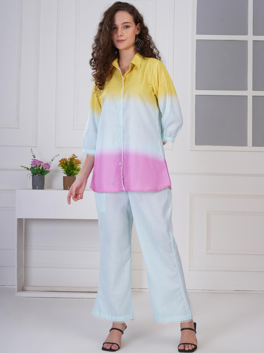 ARSA COUTURE Shirt Collar Striped Tunic