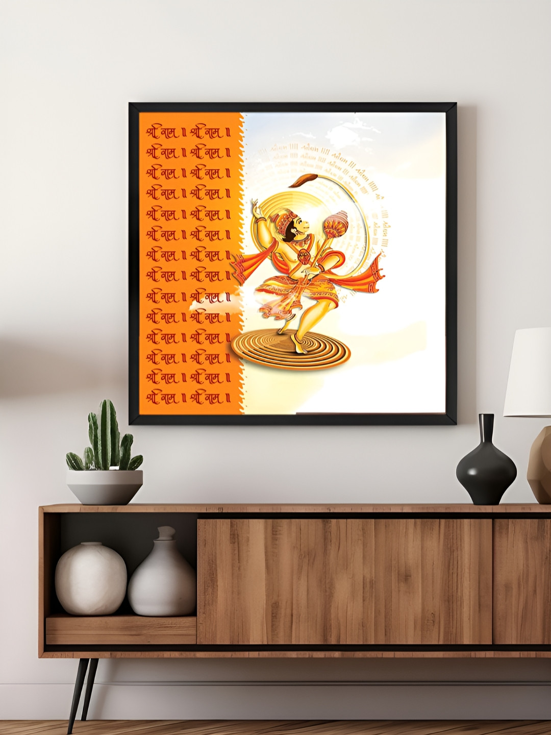 999Store Orange & White Canvas Hanuman Dancing Religious Wall Art