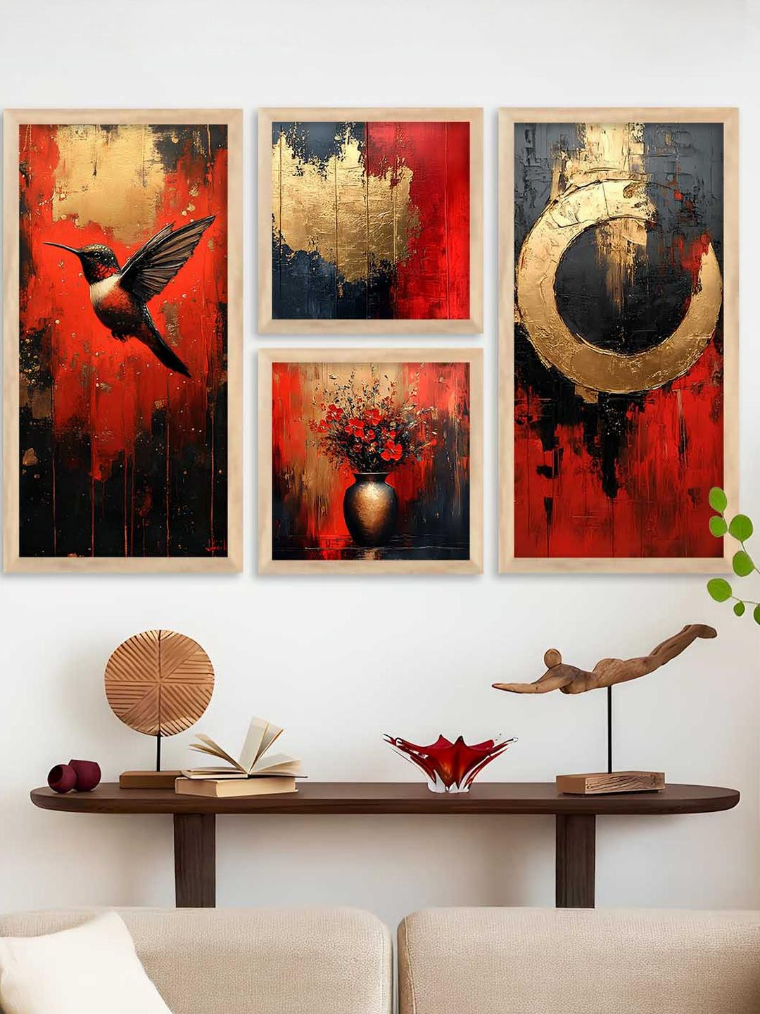 WALLLANE Modern Wall Art Poster With Frame ( 4 Piece)