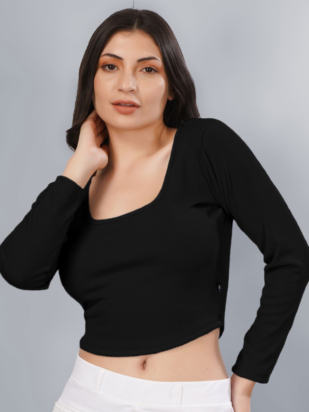 Plus Size Square Neck Fitted Crop Top