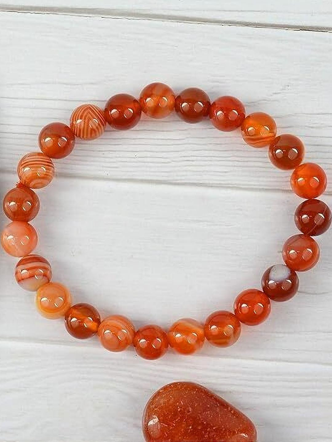VIBESLE Orange Carnelian Crystals Beaded Elasticated Bracelet