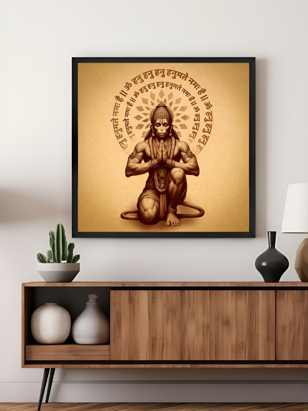 999Store Brown & Yellow Divine Hanuman Meditation Religious Canvas Wall Art