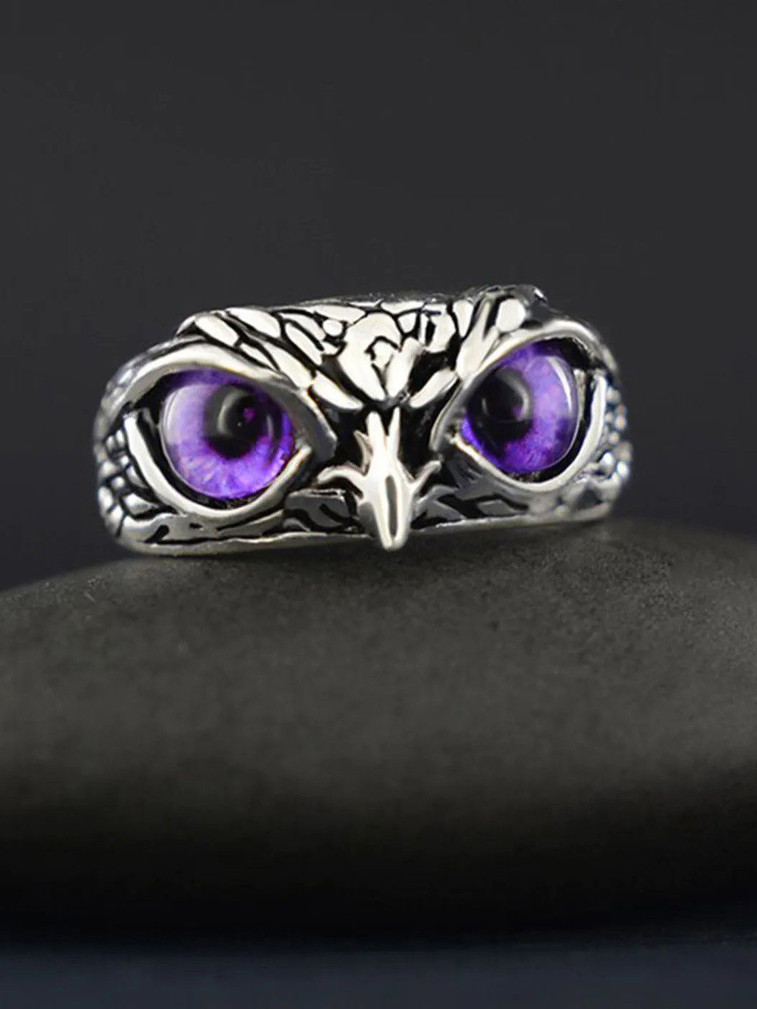 Ringzinnie Stone-Studded Owl Adjustable Finger Ring