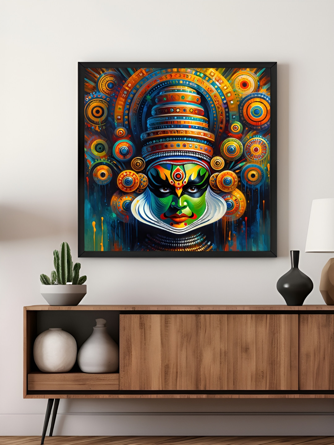 999Store Orange & Blue Kathakali Canvas Painting Wall Art