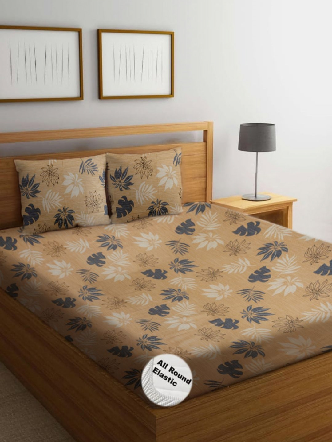Threadwear Brown & White Printed 300 TC Queen Bedsheet Sets - 2.50m x 2.30 m