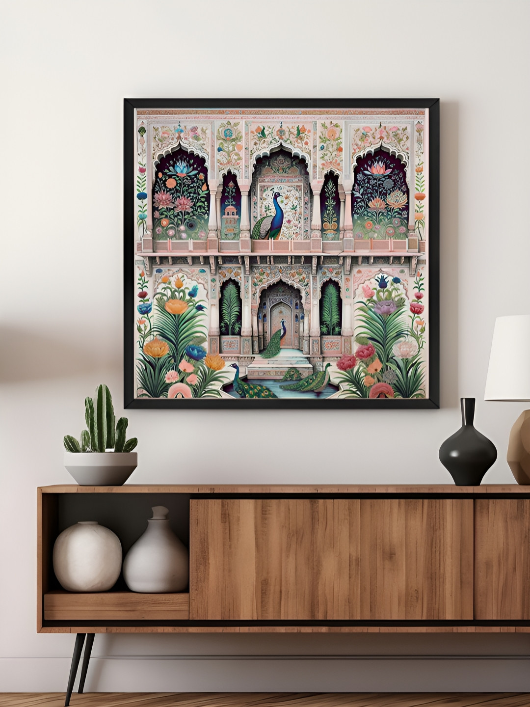 999Store Pink & Green Traditional Indian Architectural Art Canvas Painting Wall Art