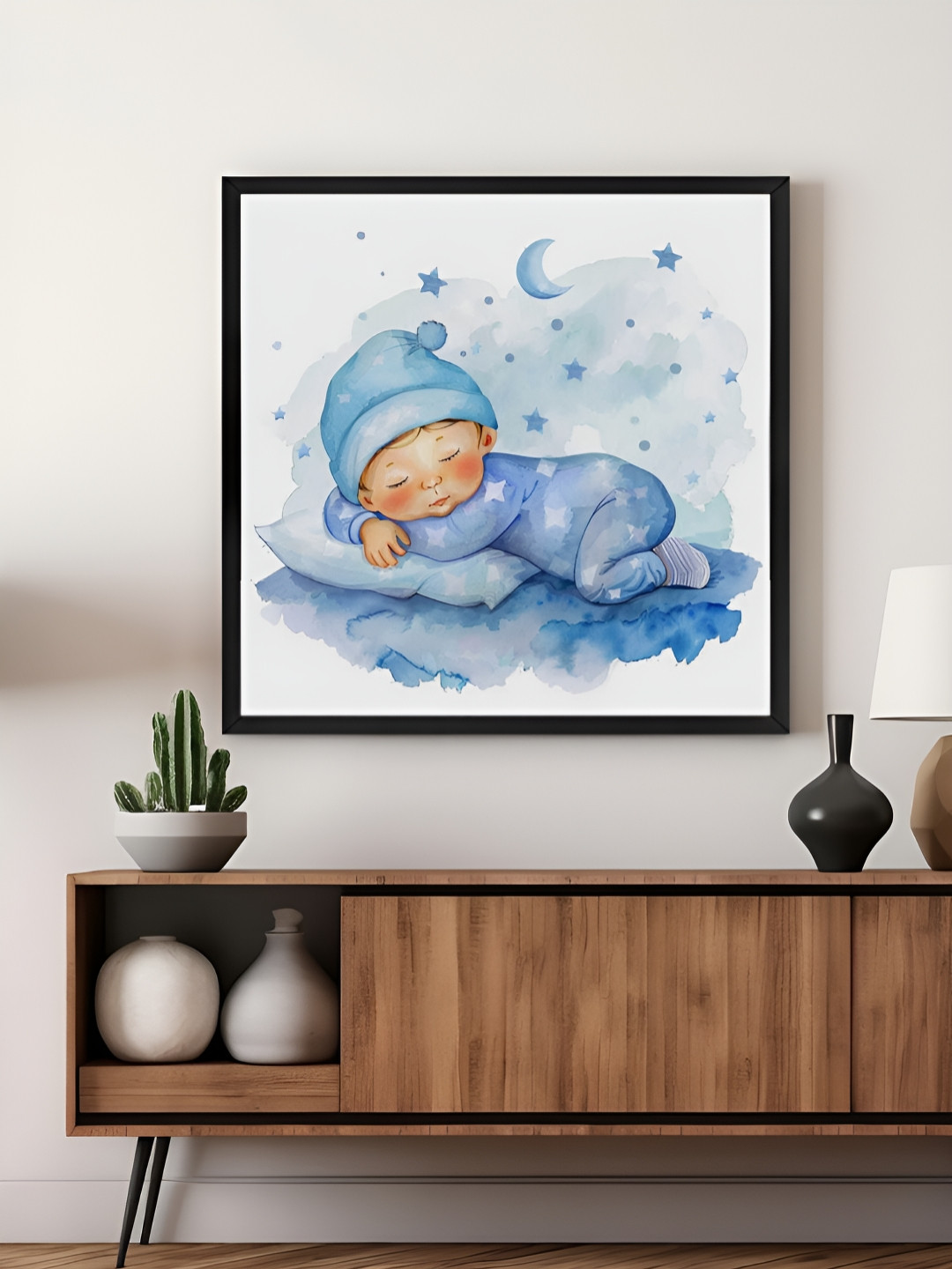 999Store Blue & White Nursery Sleeping Baby Canvas Wall Art