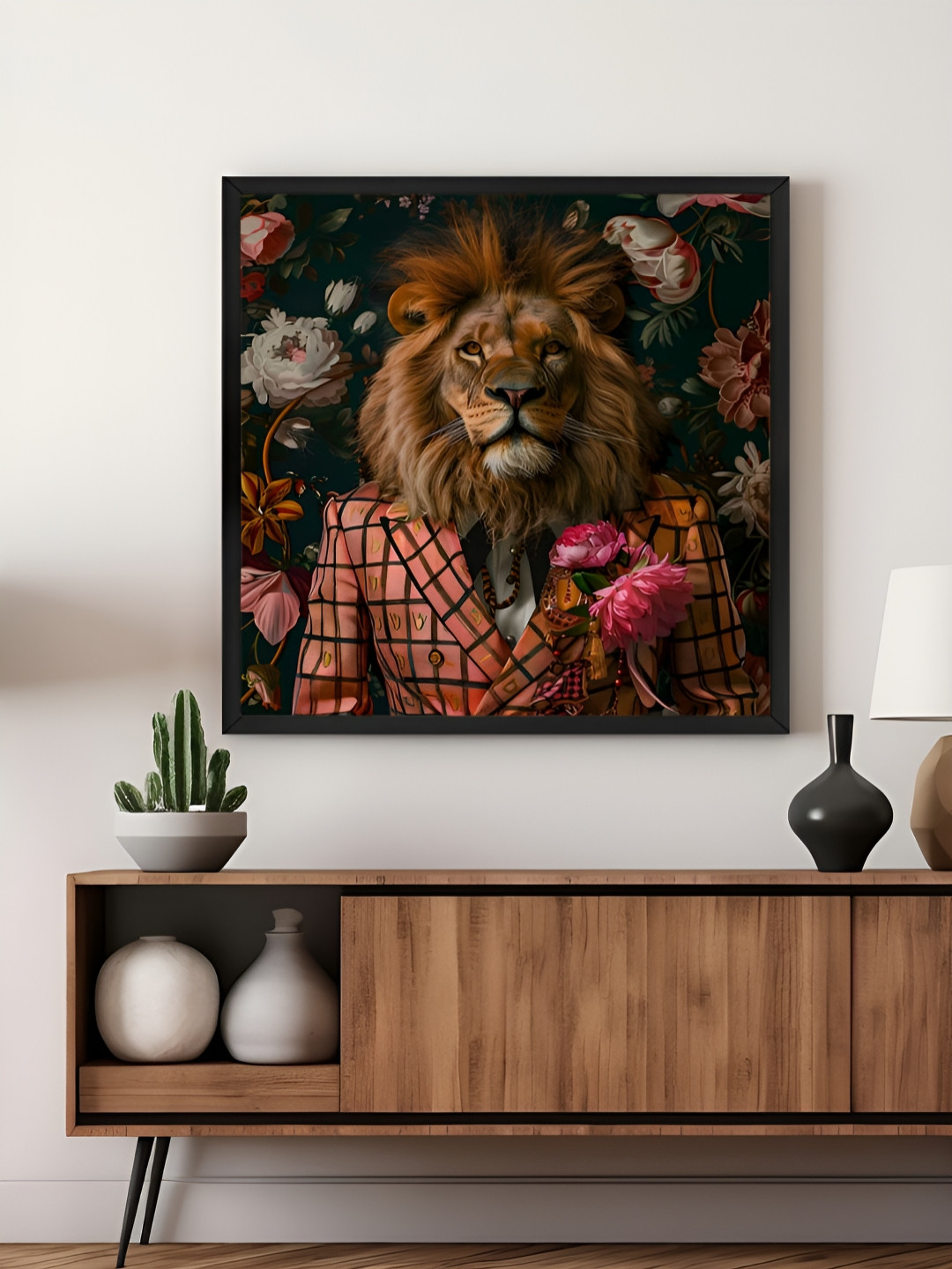 999Store Green & Brown Geometric Lion Canvas Wall Art