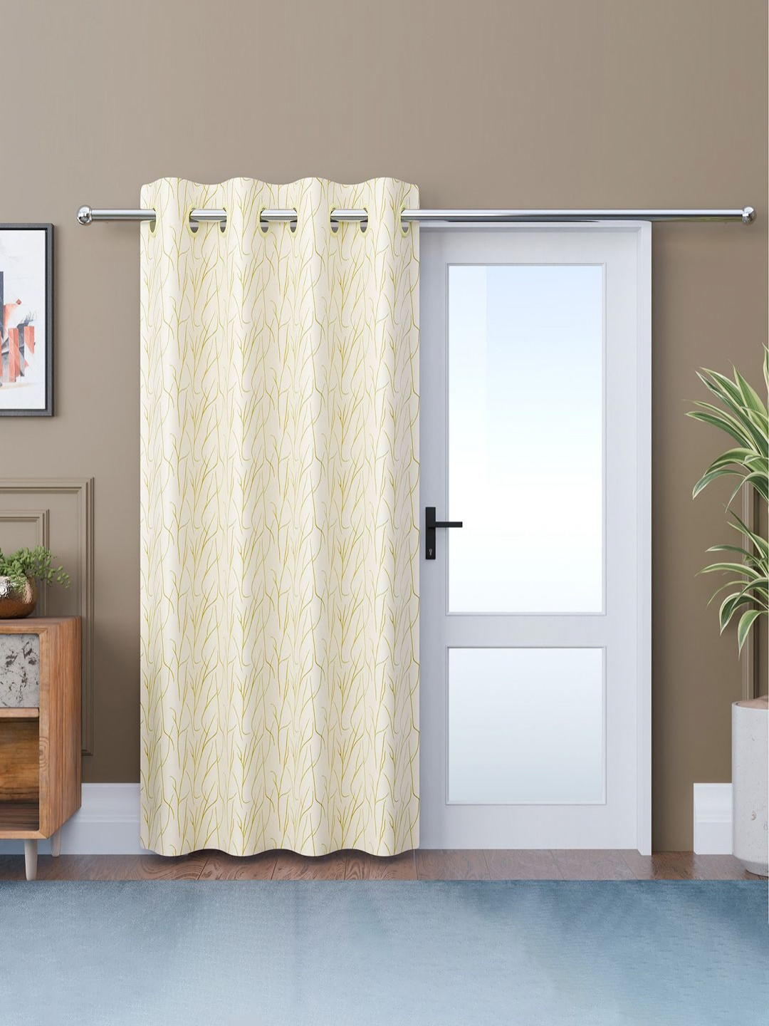 RUBOXA Cream-Coloured & Gold-Toned Abstract Branches Door Curtain