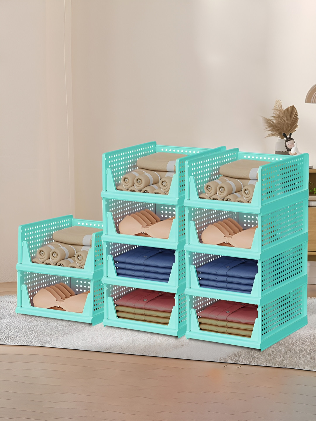 RUBOXA Green 10 Piecess Wardrobe Foldable Shirt Stacker