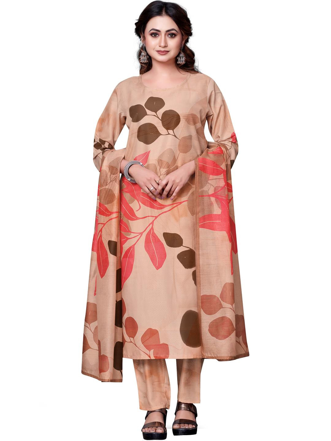 PARVOTSAV Multicolored Floral Printed Empire Kurta with Trousers & With Dupatta