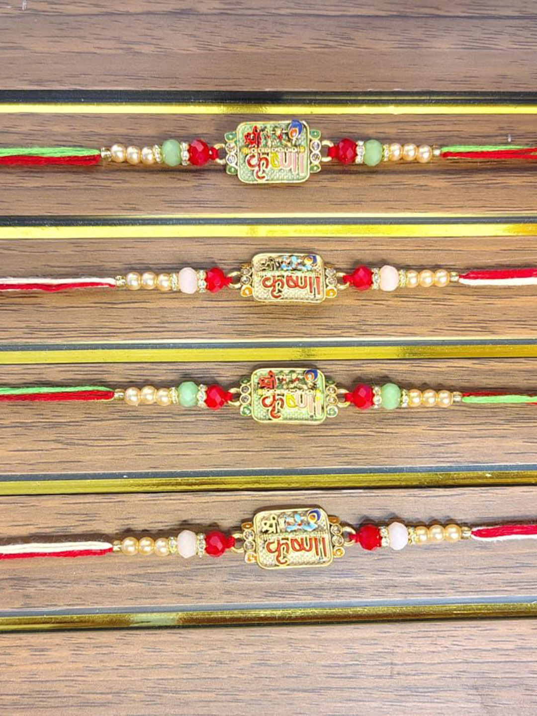 PUFFSMART Kids Set of 4 Krishna Design Thread Rakhi With Roli Chawal