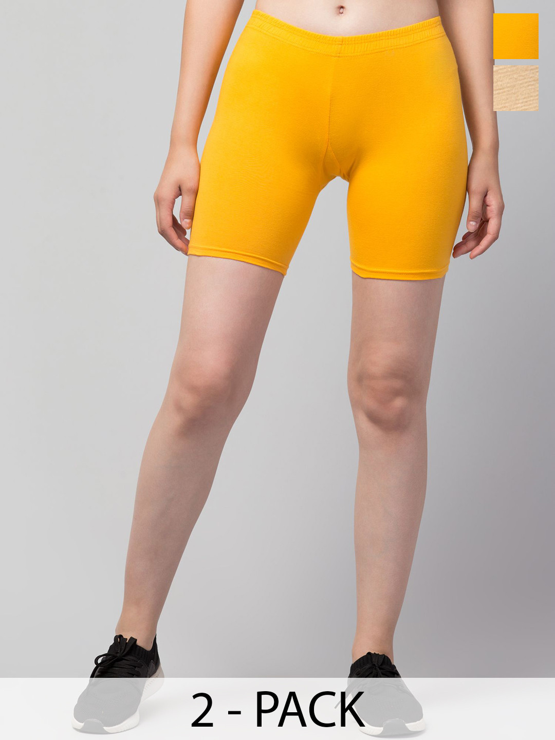 DRAXSTAR Women Solid Skinny Fit Low-Rise Running Sports Shorts Pack Of 2