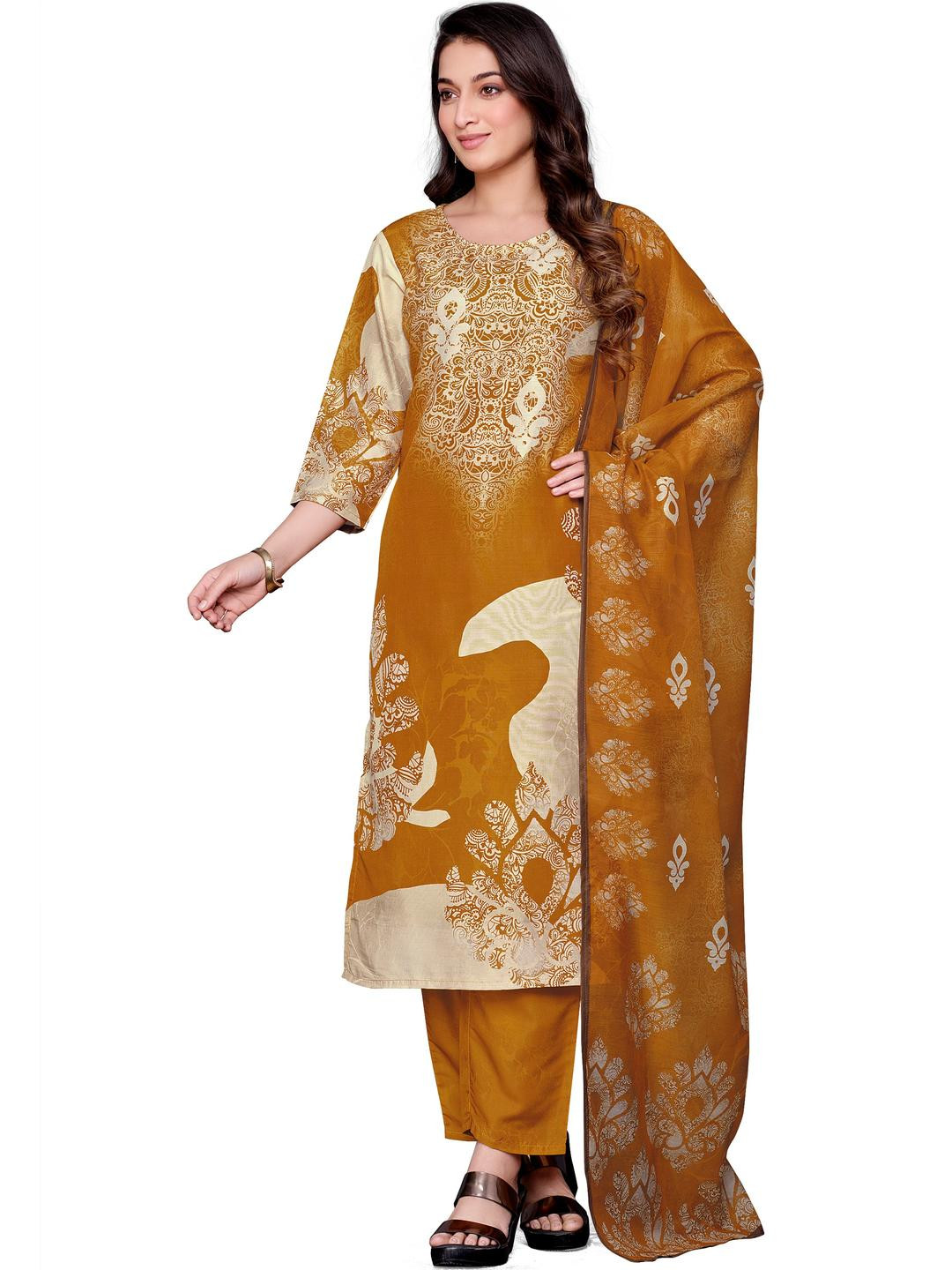 PARVOTSAV Women Multicolour Cotton Blend Paisley Print Kurta with Trousers and Dupatta Set