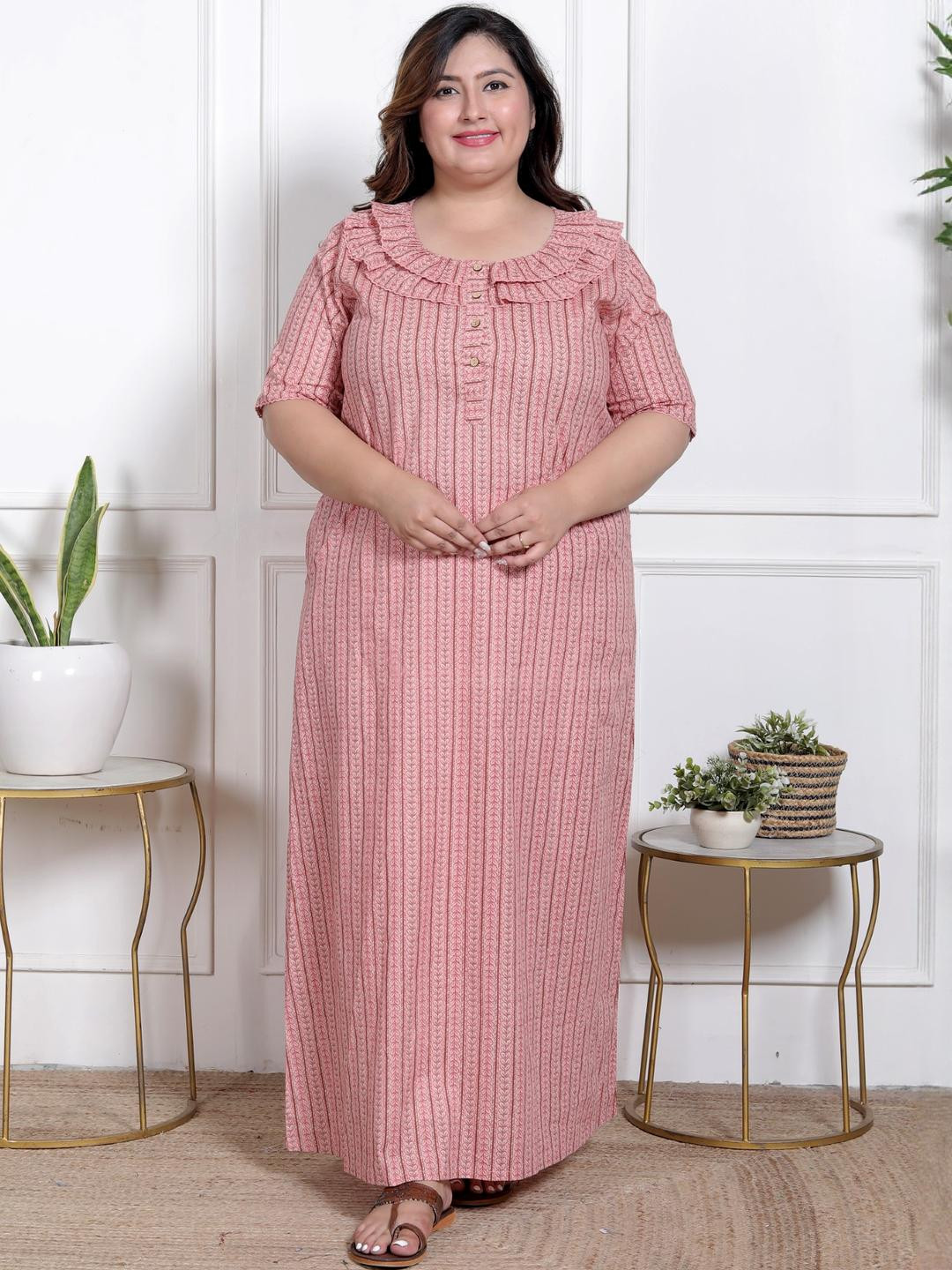 Swasti Striped Maxi Plus Size Nightgown