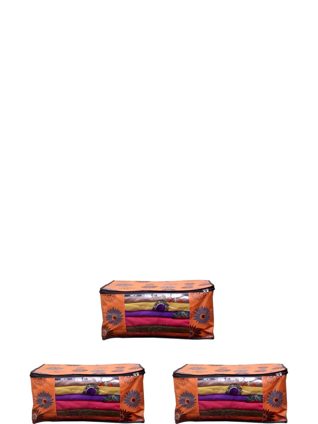 BB BACKBENCHERS Set of 3 Orange Flower Saree cover Front Transparent Organiser
