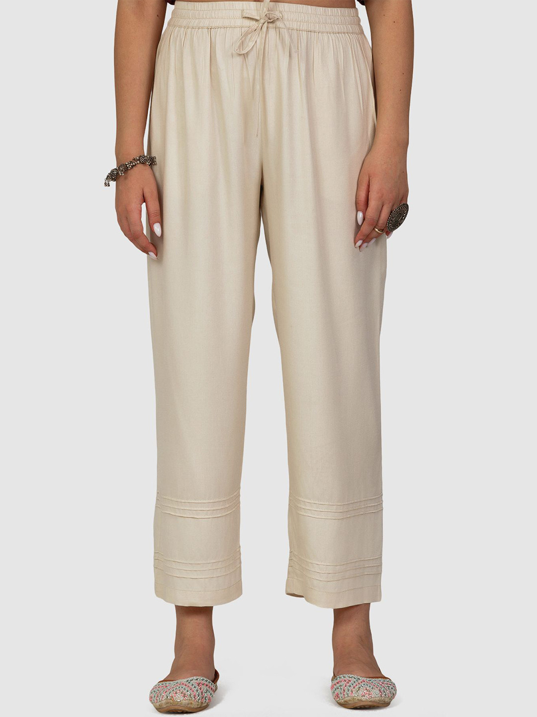 Mustard Women Knitted Crepe Palazzos