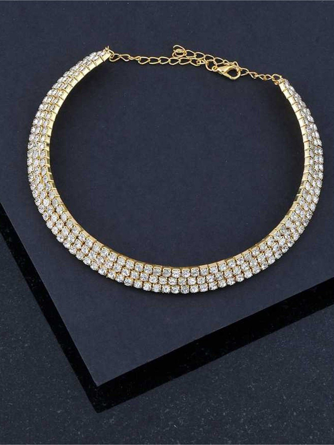 APUNKA D FASHION Gold-Plated Artificial Stones Studded Statement Necklace