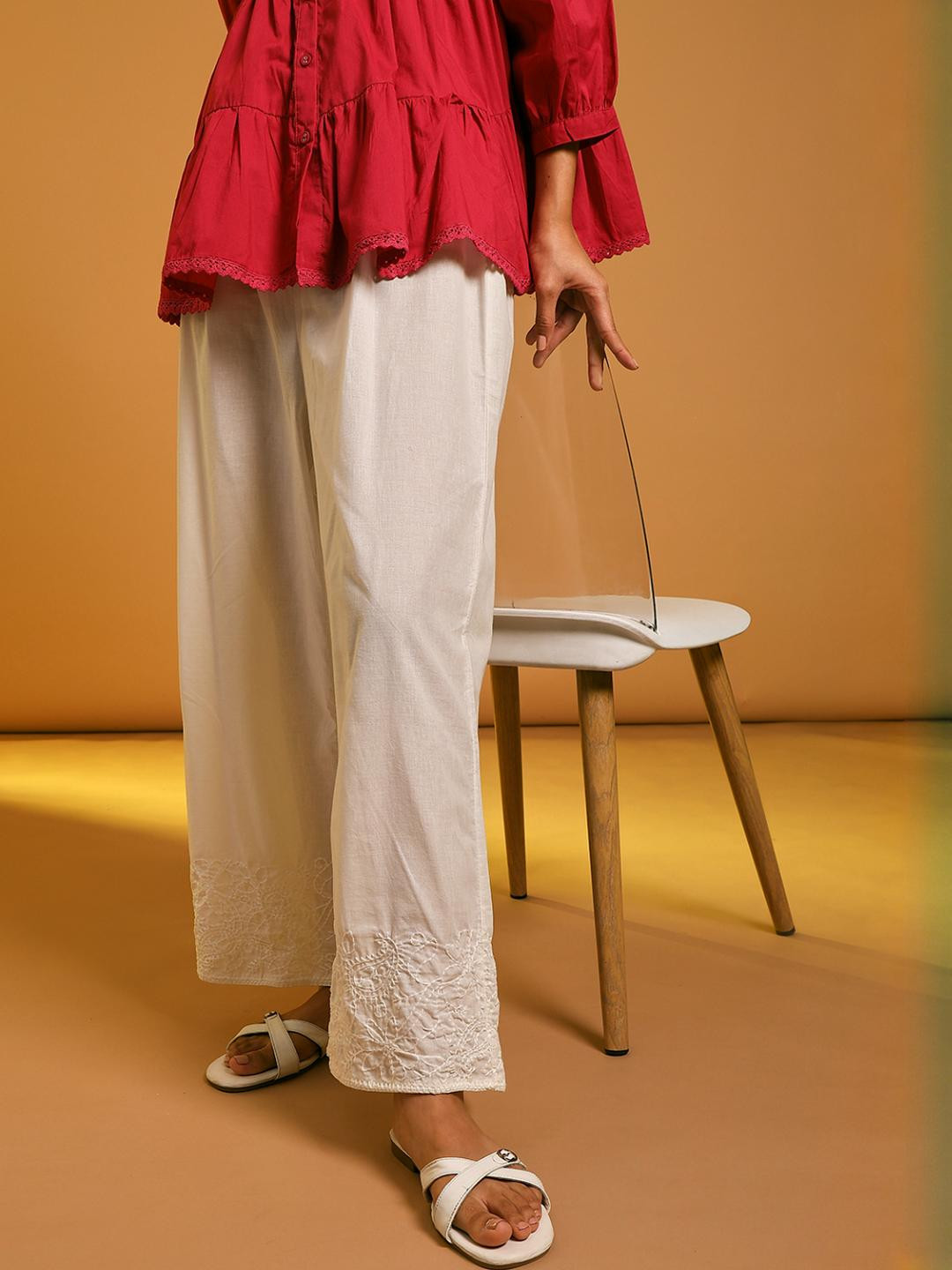 LIMEROAD Women's Solid Embroidered Ethnic Palazzo