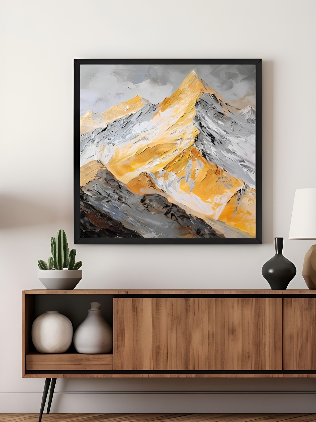 999Store Grey & Yellow Canvas Mountain Landscape Wall Art