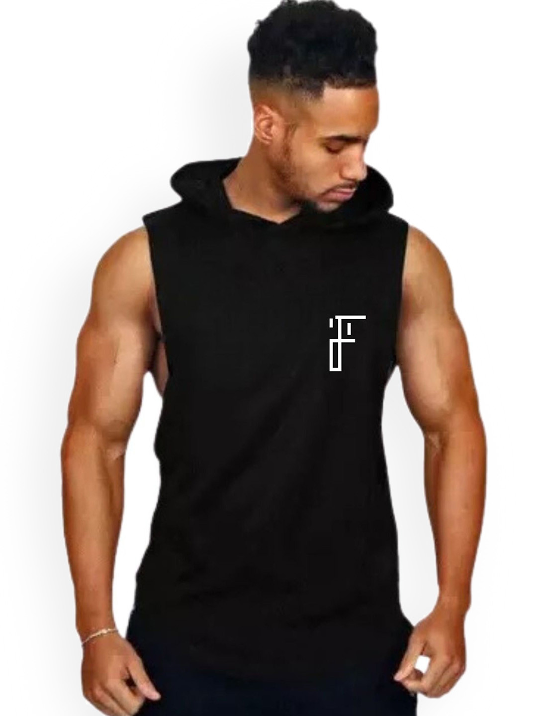 Fashnobic Printed Hooded Gym Vest FB-105_Back_pt-148-Black