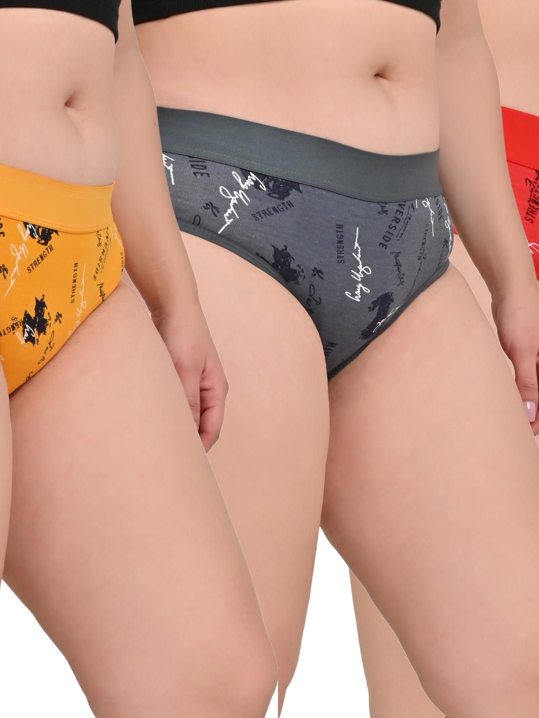 FiveFlag Women Pack of 3 Multi Color Cotton Blend Mid-Rise Printed Hipster Briefs