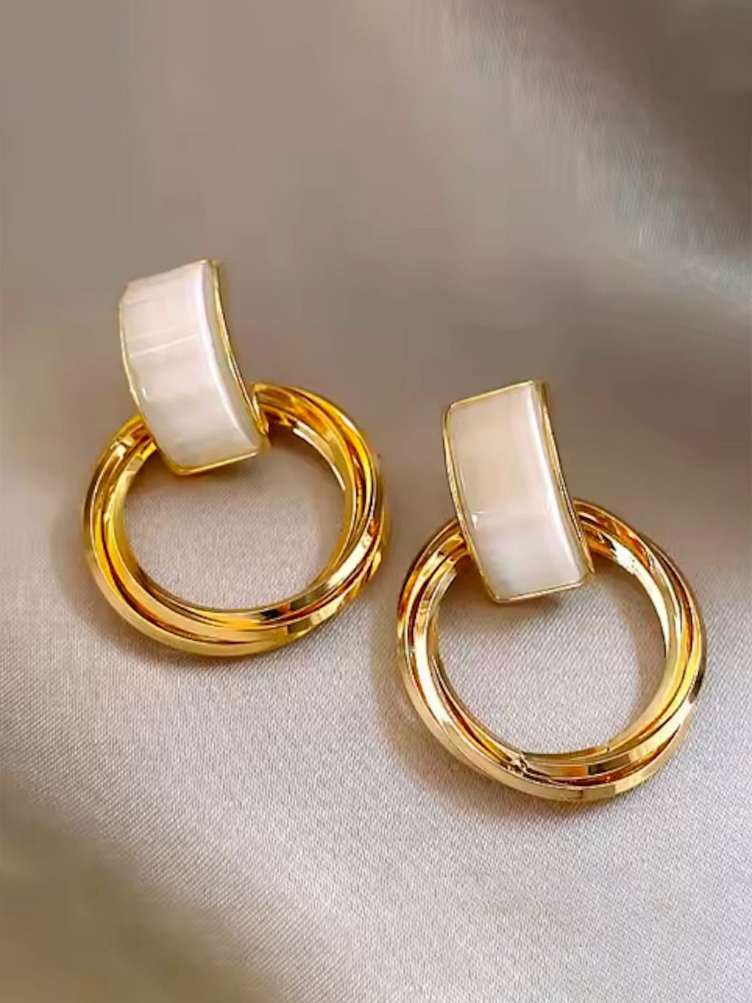 Nilu's Collection Gold Plated Circular Hoop Earrings With Pearls Accent