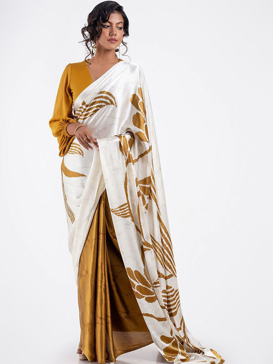 ASISA Sudha Floral Printed Half And Half Japan Satin Saree