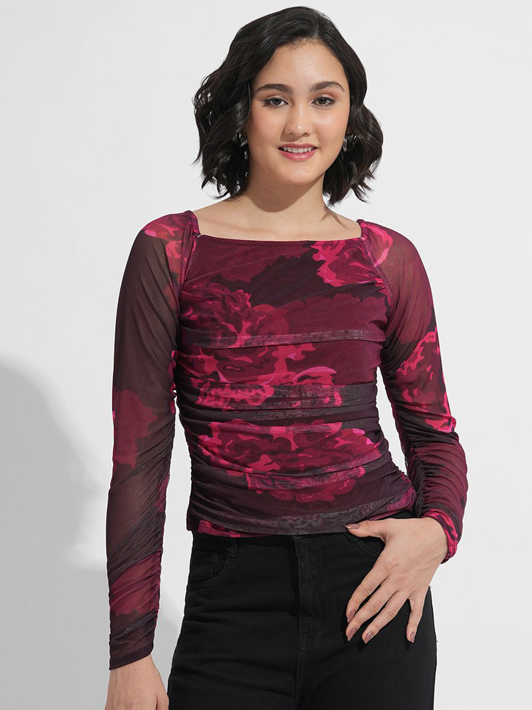 Murcia Women Floral Print Ruched Crop Top